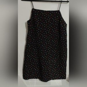 Topshop mini dress polka dots, square neck,size 8,black based multicolor dots